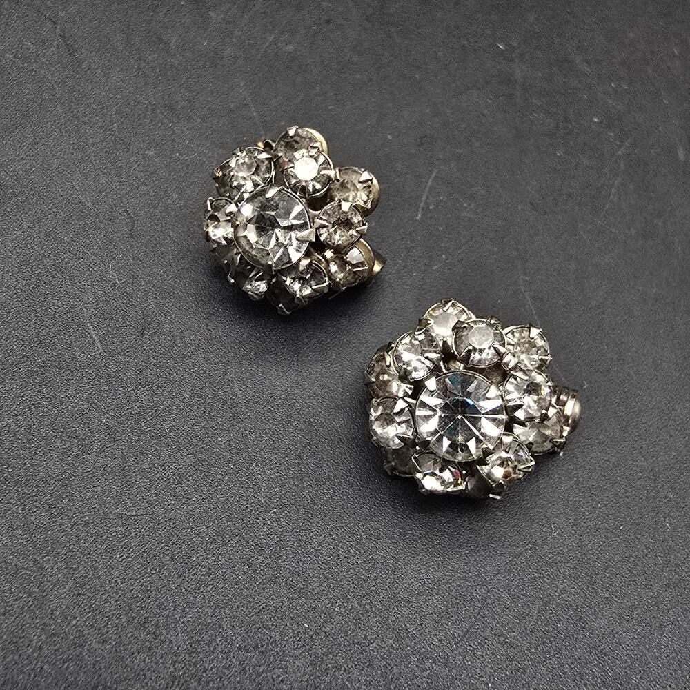 Clear Rhinestone Starburst Cluster Scatter Pins Brooches Pair Two Vintage Glam
